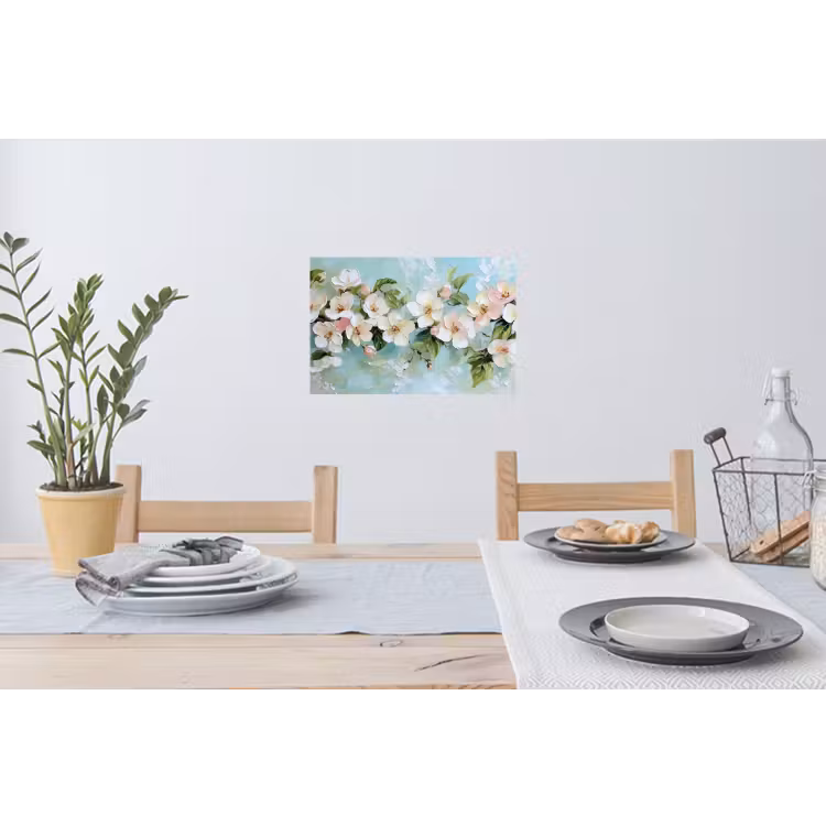 Bloesem - Bladeren - Lichtblauw Muursticker klein -eettafel