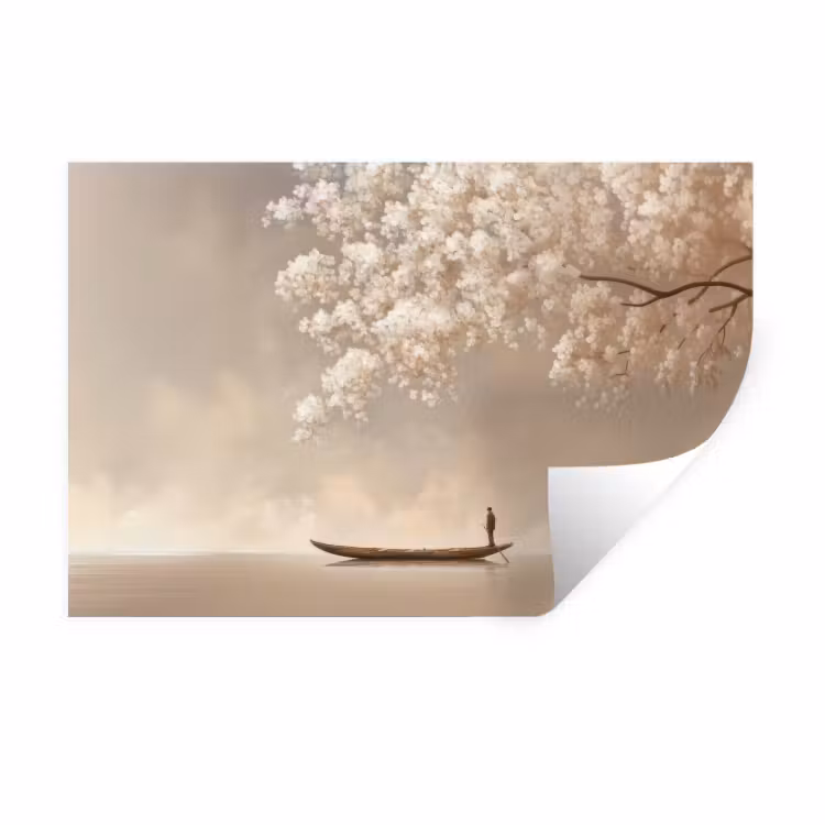 Bloesems - Wit - Boot - Minimalistisch Muursticker klein -3d