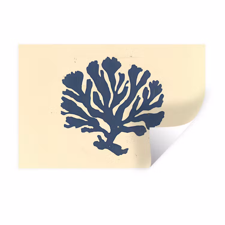 Blauw koraal - Vertakkingen - Beige Muursticker klein -3d