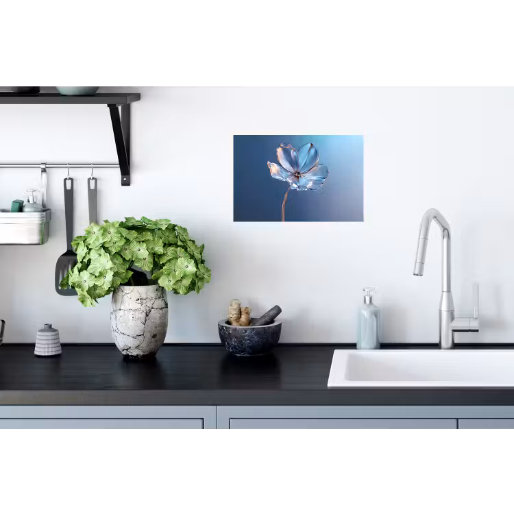 Blauw - Bloem - Glazen - Sierlijk Muursticker klein -keuken