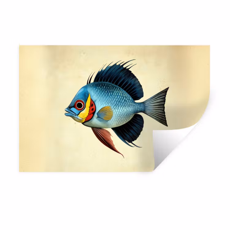 Blauw - Kieuwen - Vis - Illustratie Muursticker klein -3d