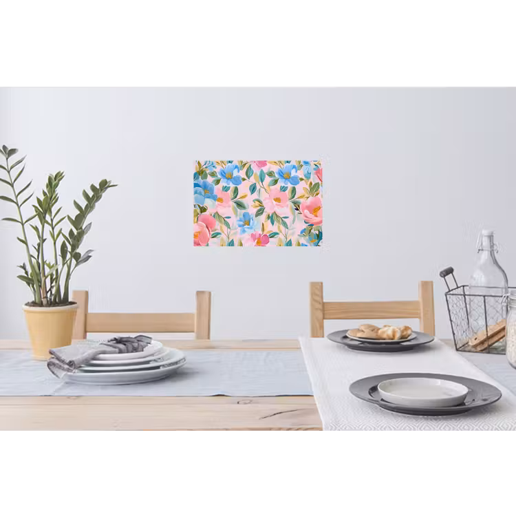 Blauw - Roze - Bloemen Muursticker klein -eettafel