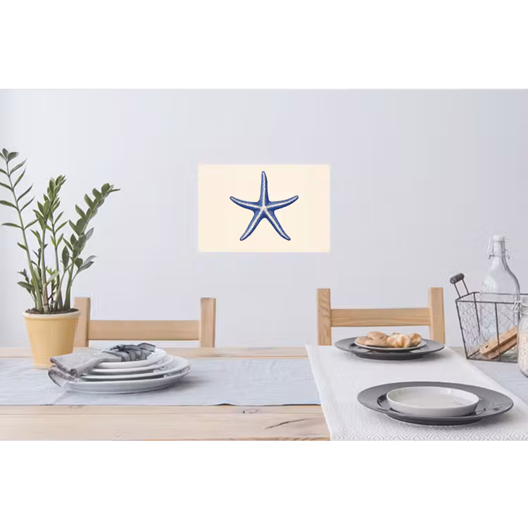 Blauwe zeester - Minimalistisch - Beige Muursticker klein -eettafel