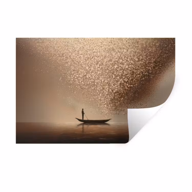 Bootje - Blaadjes - Goud - Water Muursticker klein -3d