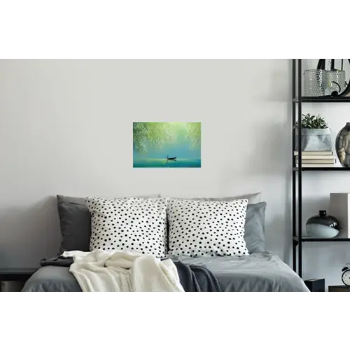 Bootje - Water - Bladeren - Bloesems Muursticker klein -slaapkamer