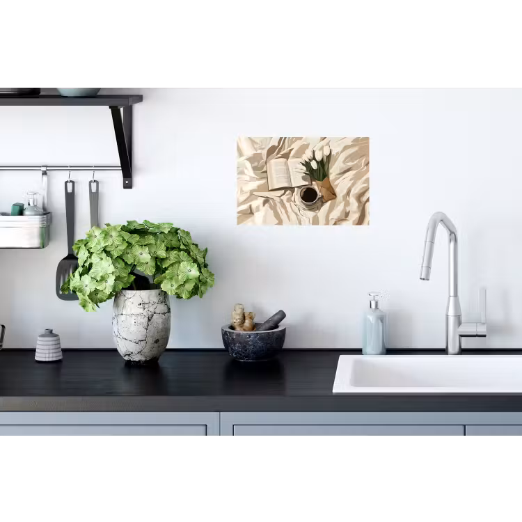 Boek - Illustratie - Tulpen - Koffie Muursticker klein -keuken