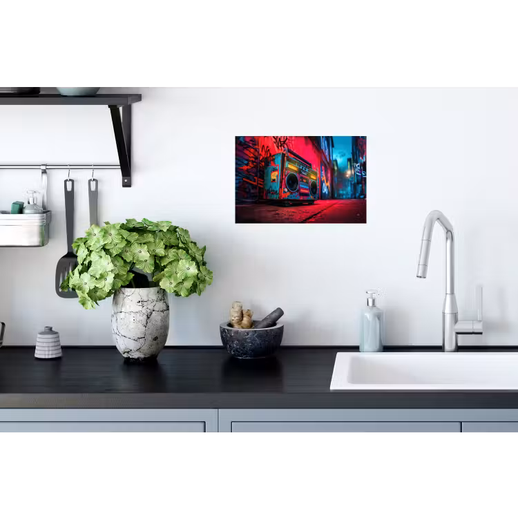 Boombox - Rood - Graffiti - Neon Muursticker klein -keuken