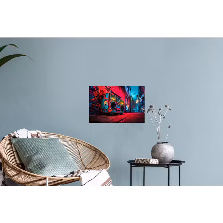 Boombox - Rood - Graffiti - Neon Muursticker klein -plant