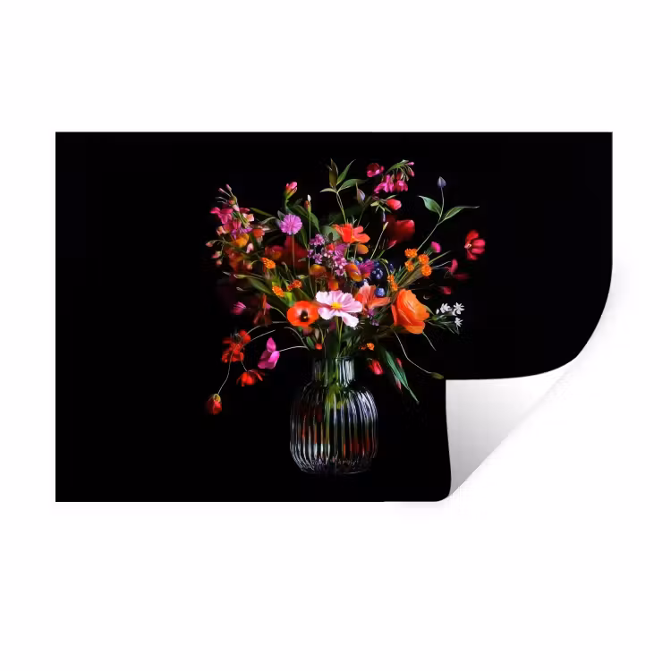 Boeket - Veldbloemen - Vaas Muursticker klein -3d