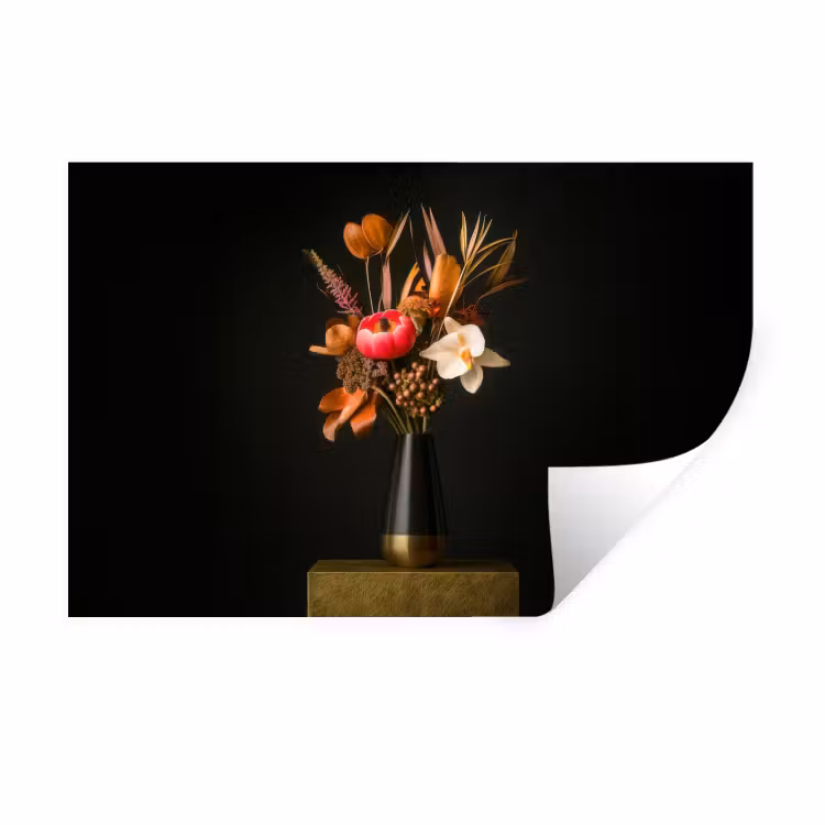 Boeket - Oranje - Gouden - vaas Muursticker klein -3d