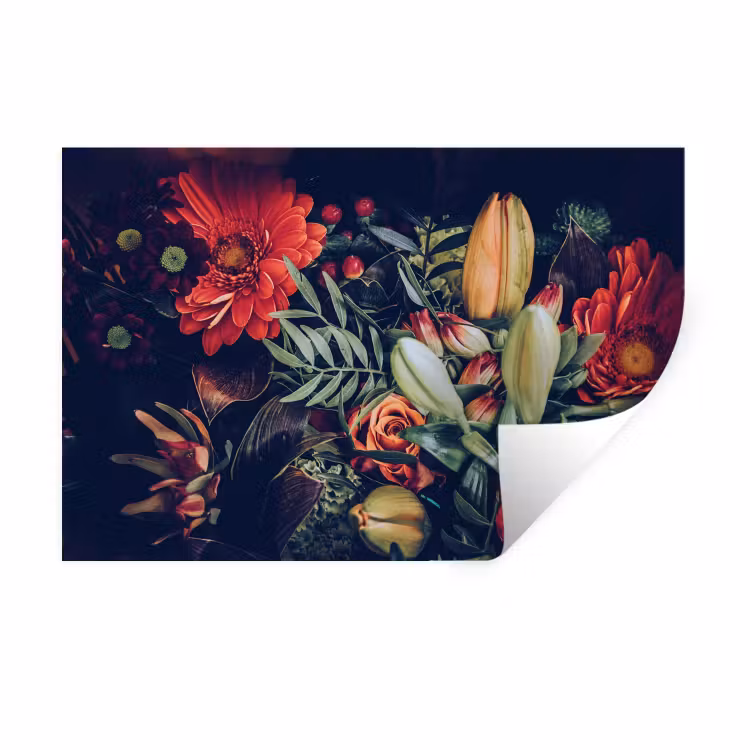 Boeket - Stilleven - Bloemen - Planten - Rood Muursticker klein -3d