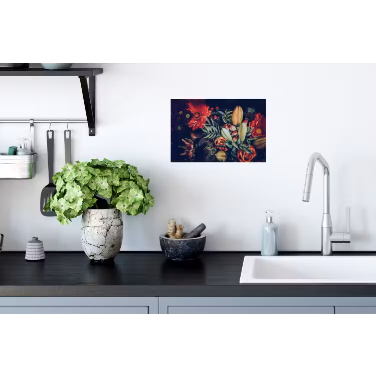Boeket - Stilleven - Bloemen - Planten - Rood Muursticker klein -keuken