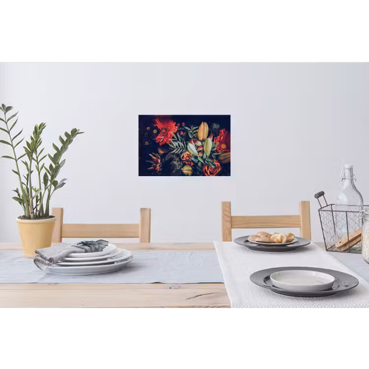 Boeket - Stilleven - Bloemen - Planten - Rood Muursticker klein -eettafel