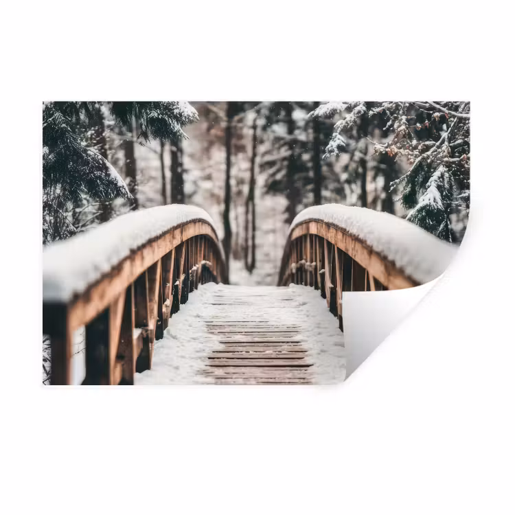 Brug - Winterlandschap - Bos - Natuur - Sneeuw Muursticker klein -3d