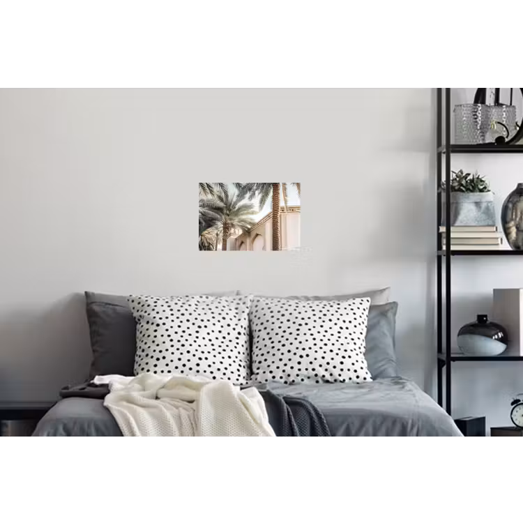 Gebouw - Palmbomen - Beige - Zon Muursticker klein -slaapkamer