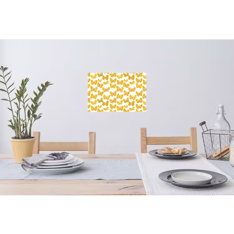 Vlinders - Botanisch - Illustratie - Geel - Wit Muursticker klein 286 -eettafel