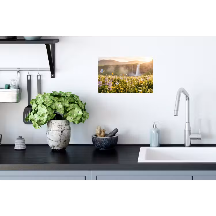 Vlinders - Waterval - Bloemenveld Muursticker klein -keuken