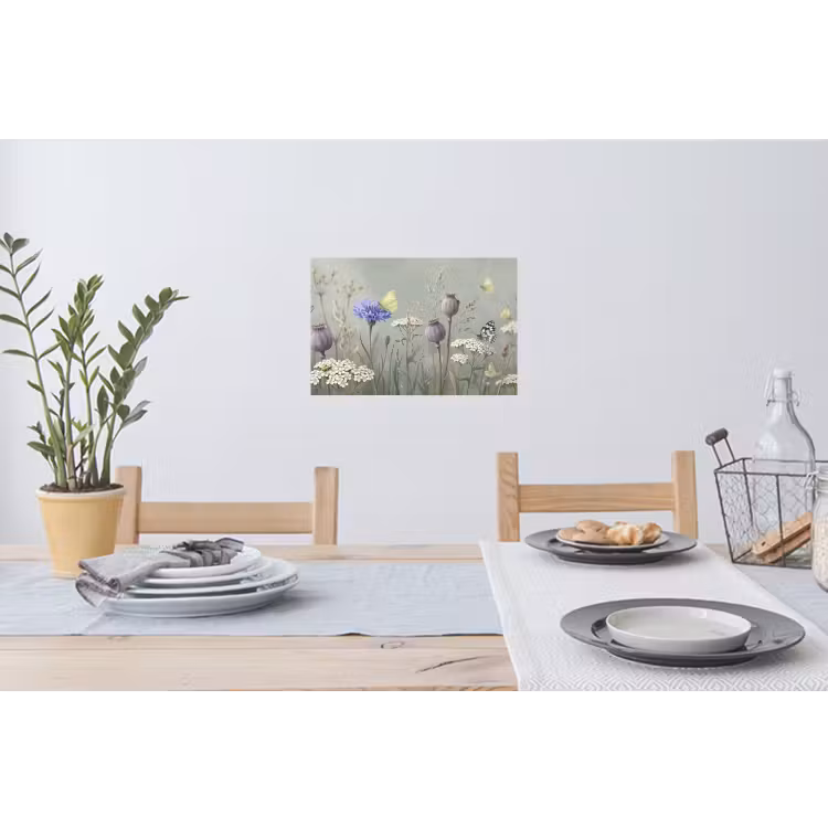 Vlinders - Wildbloemen - Illustratie - Kleurrijk Muursticker klein -eettafel