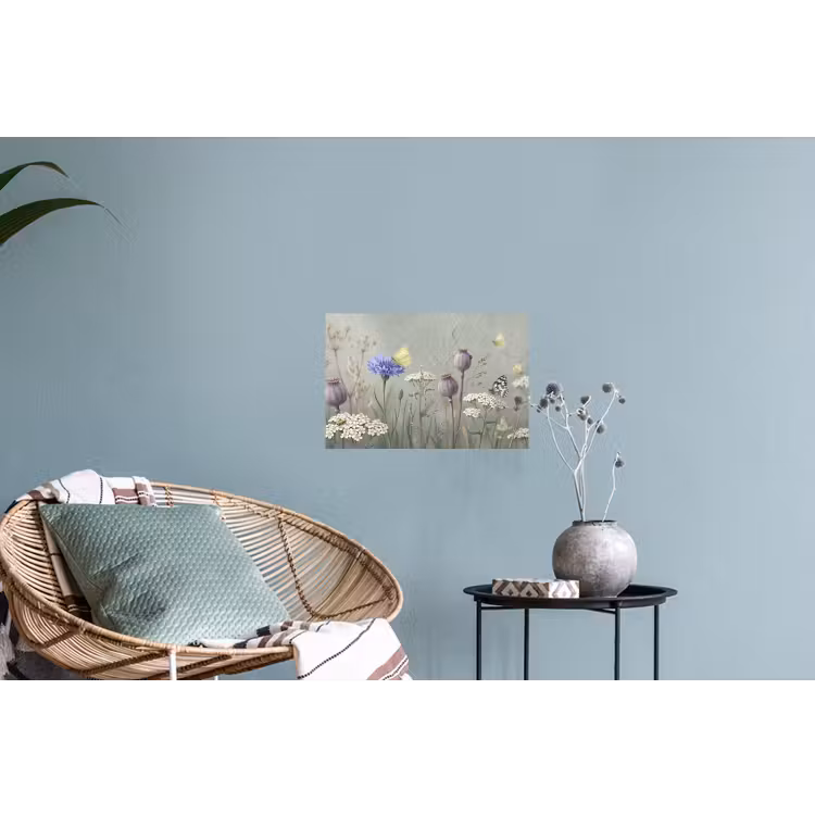 Vlinders - Wildbloemen - Illustratie - Kleurrijk Muursticker klein -plant