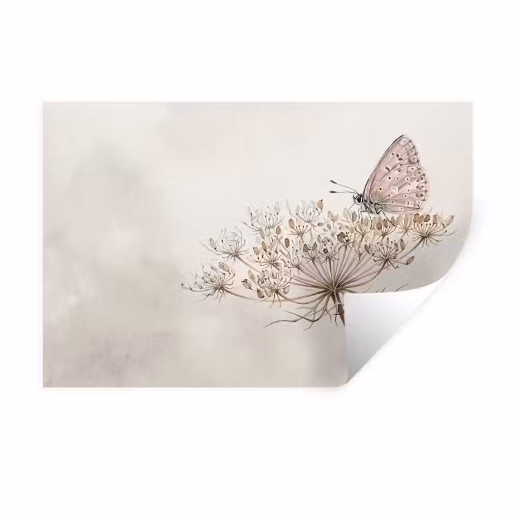 Vlinder - Bloem -Natuur - Beige Muursticker klein -3d