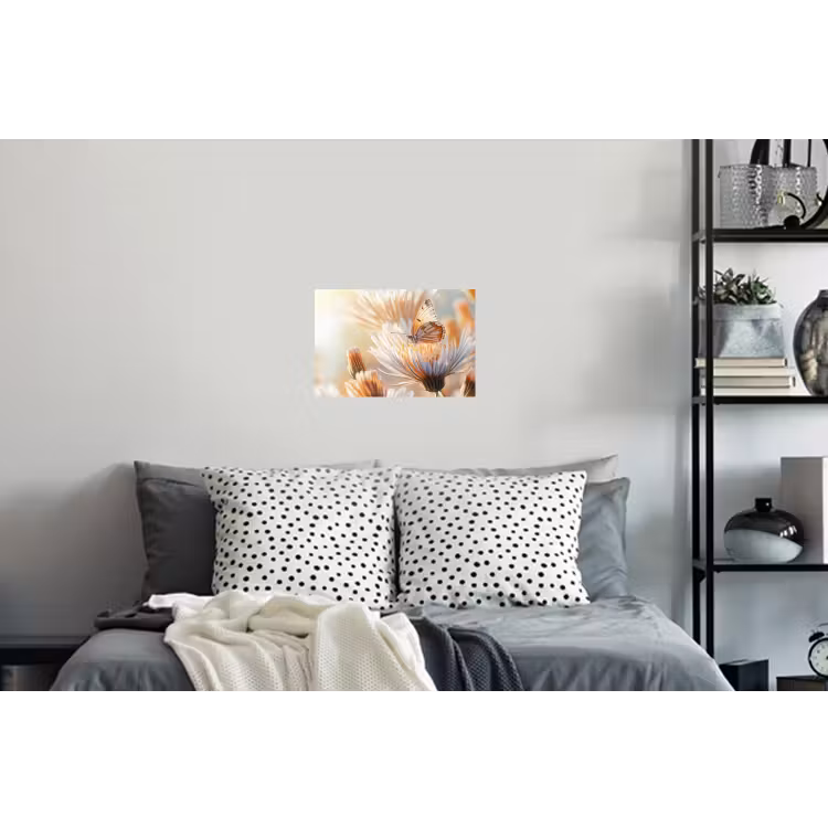 Vlinder - Bloem - Oranje Muursticker klein -slaapkamer