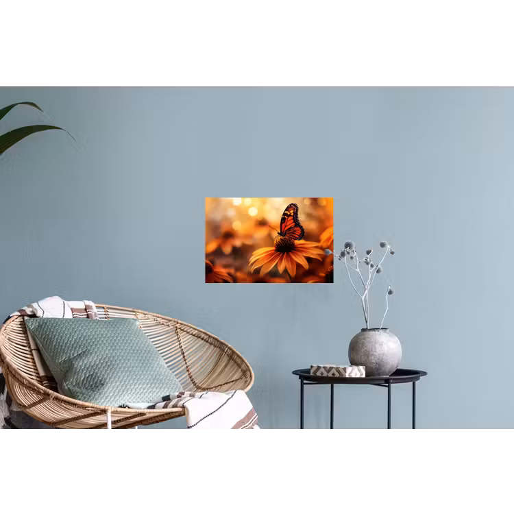 Vlinder - Bloemen - Oranje Muursticker klein -plant