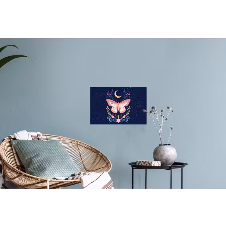 Vlinder - Maan - Bloemen - Sterrenhemel Muursticker klein -plant