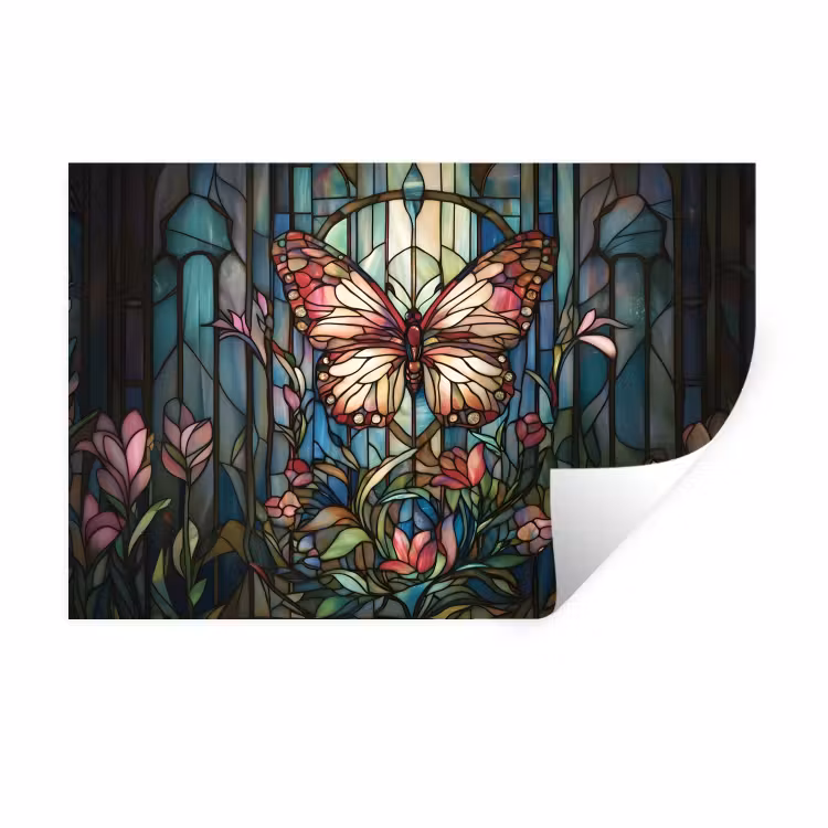 Vlinder - Roze - Bloemen - Bladeren Muursticker klein -3d