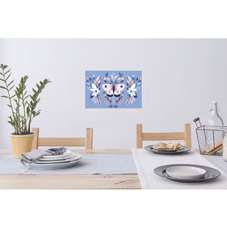 Vlinder - Vleugels - Stippen - Bloemen Muursticker klein -eettafel