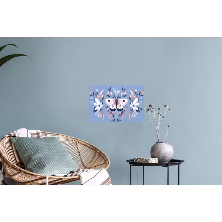 Vlinder - Vleugels - Stippen - Bloemen Muursticker klein -plant