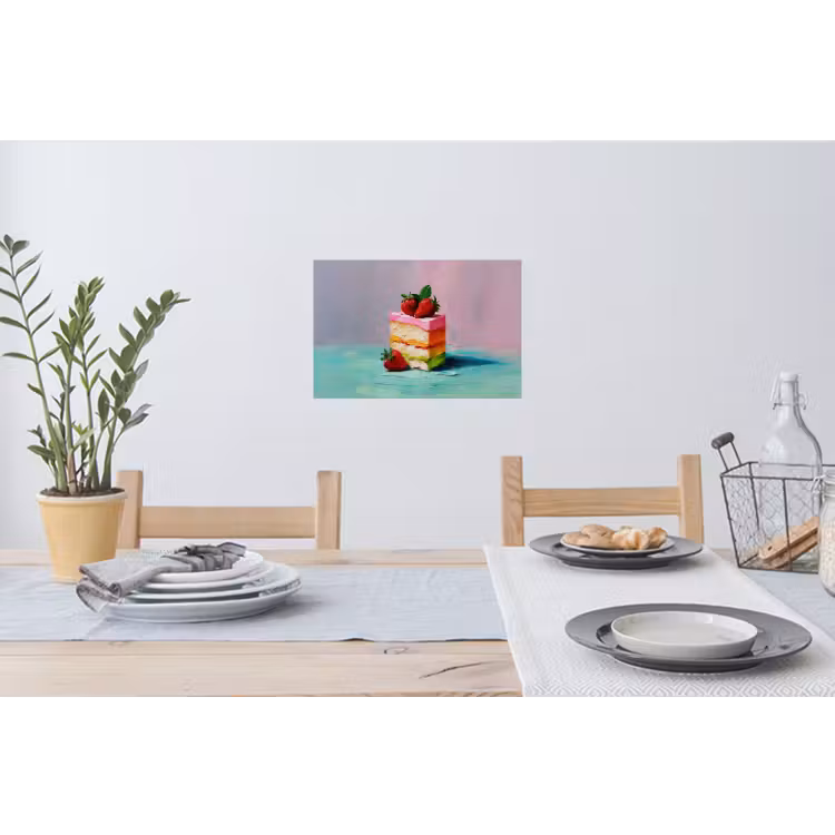 Taartje - Aardbeien - Glazuur - Kleurrijk Muursticker klein -eettafel