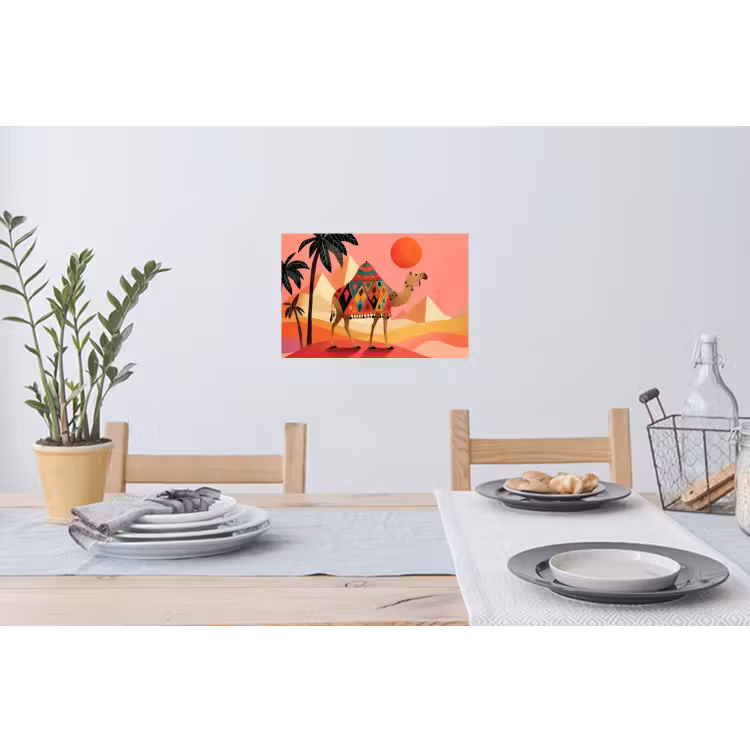 Kameel - Pyramides - Rode zon Muursticker klein -eettafel