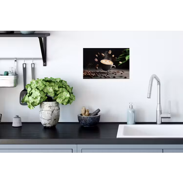 Cappuccino - Kop - Bonen - Bruin Muursticker klein -keuken