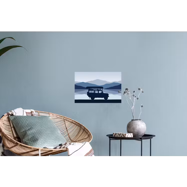 Auto - Meer - Bergen - Blauw Muursticker klein -plant