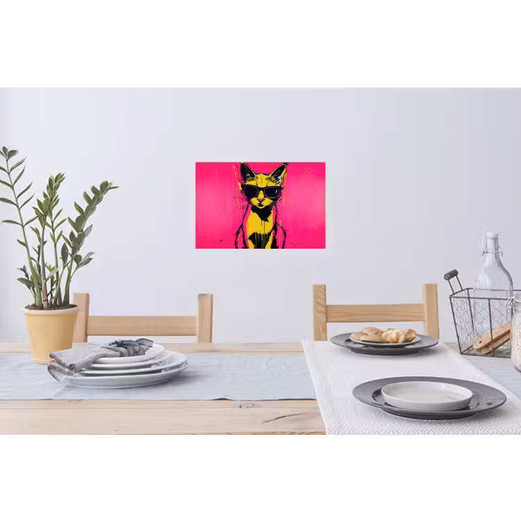 Kat - Art - Zonnebril - Roze Muursticker klein -eettafel