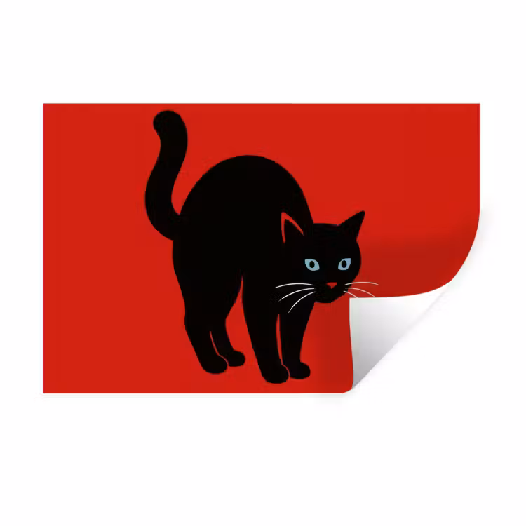 Kat - Zwart - Staart Muursticker klein -3d
