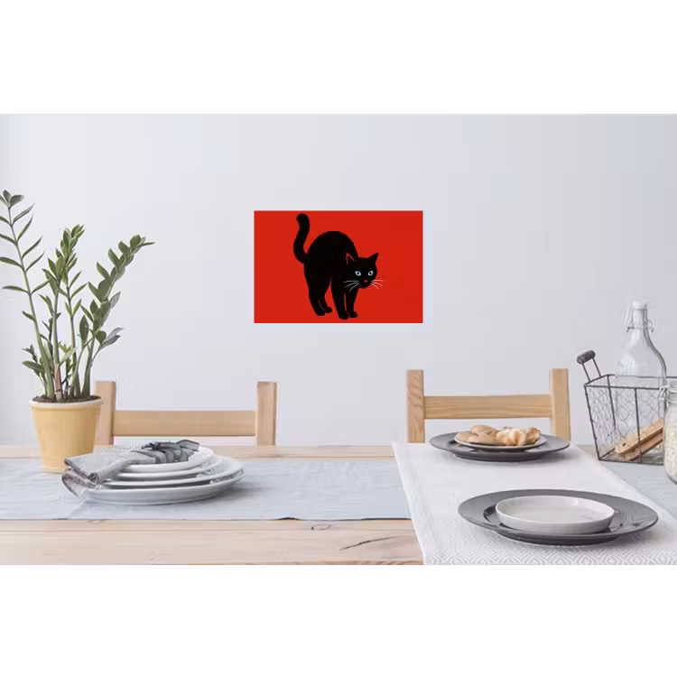 Kat - Zwart - Staart Muursticker klein -eettafel