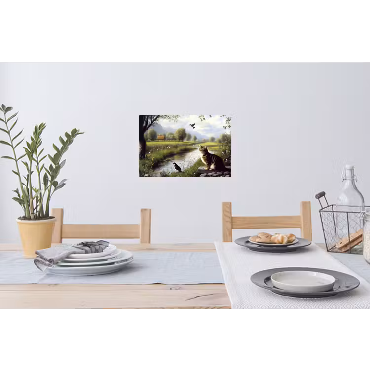 Kat - Beekje - Weide Muursticker klein -eettafel