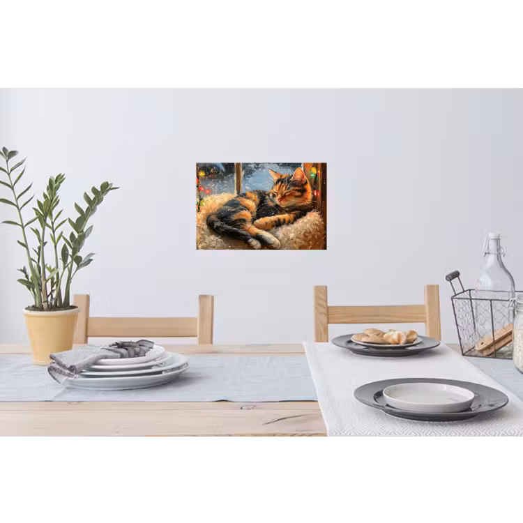 Kat - Kerst - Winter - Dier Muursticker klein -eettafel