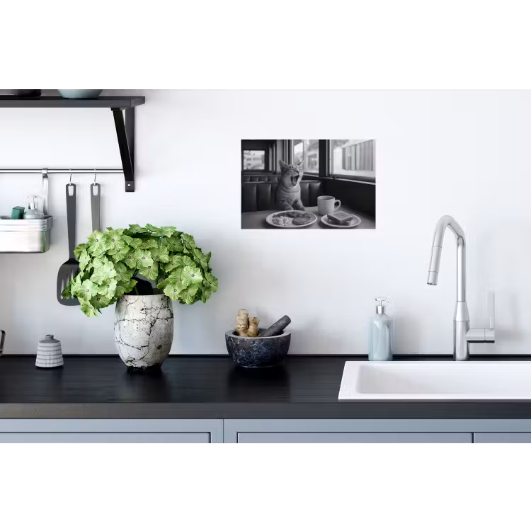 Kat - Koffie - Brood - Zwart Muursticker klein -keuken