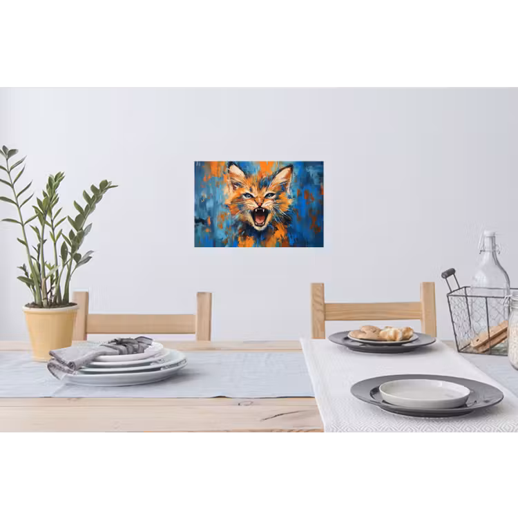Kat - Kleurrijk - Oranje - Blauw Muursticker klein -eettafel