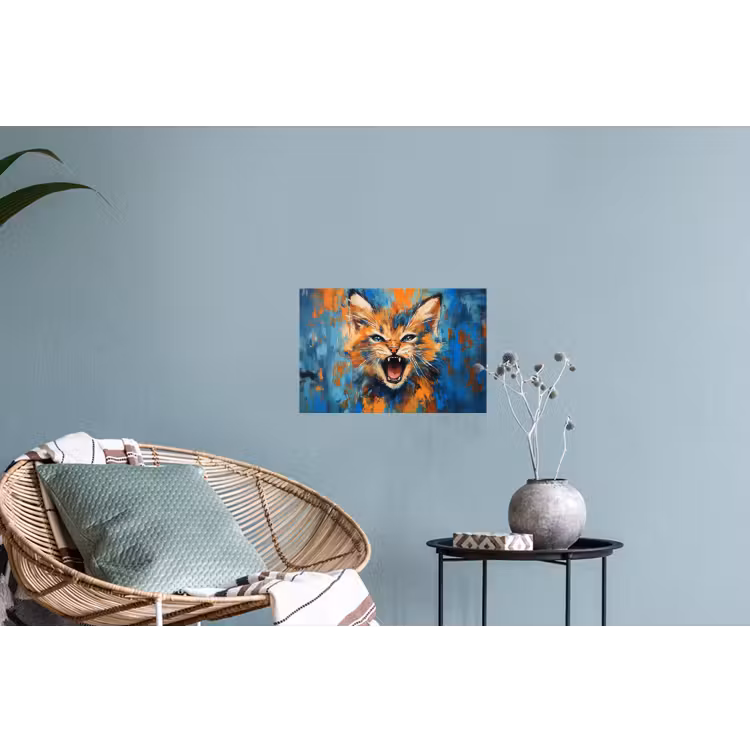 Kat - Kleurrijk - Oranje - Blauw Muursticker klein -plant
