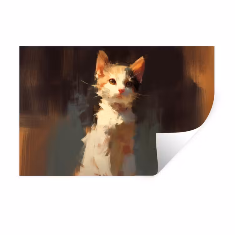 Kat - Geschilderd - Artistiek - Wit Muursticker klein -3d