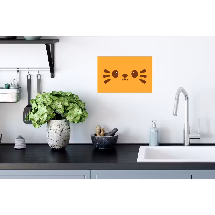 Kat - Simplistisch - Oranje - Vrolijk Muursticker klein -keuken