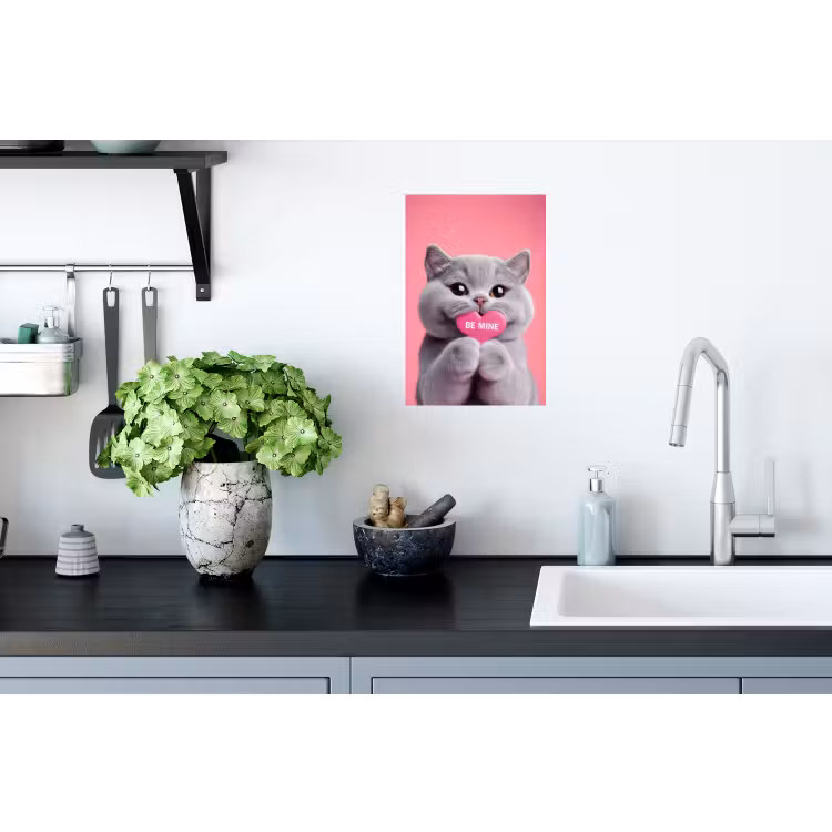 Kat - Valentijn - Roze - Liefde Muursticker klein -keuken