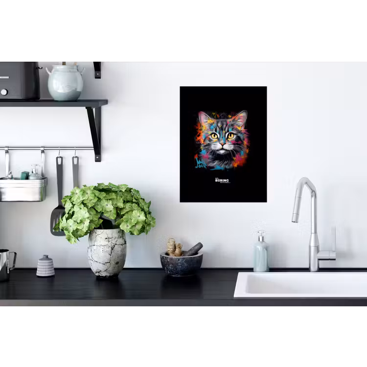 Kat met kleurrijke penseelstreken Muursticker klein -keuken