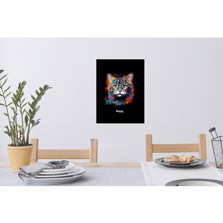 Kat met kleurrijke penseelstreken Muursticker klein -eettafel