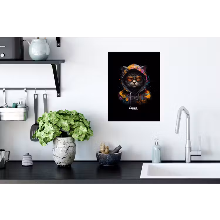 Kat met kleurrijk vest en oranje bril Muursticker klein -keuken