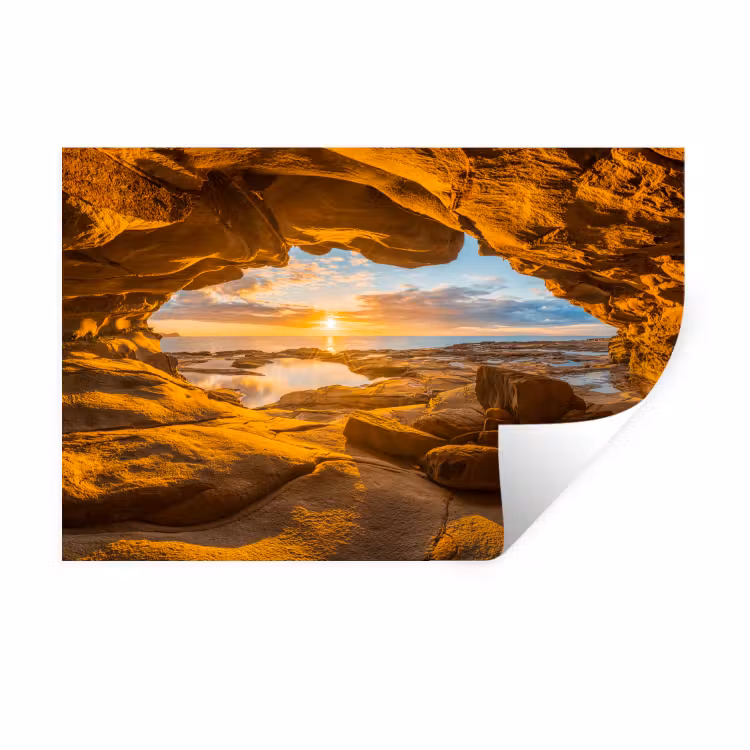 Grot - Zee - Horizon - Zonsondergang Muursticker klein -3d