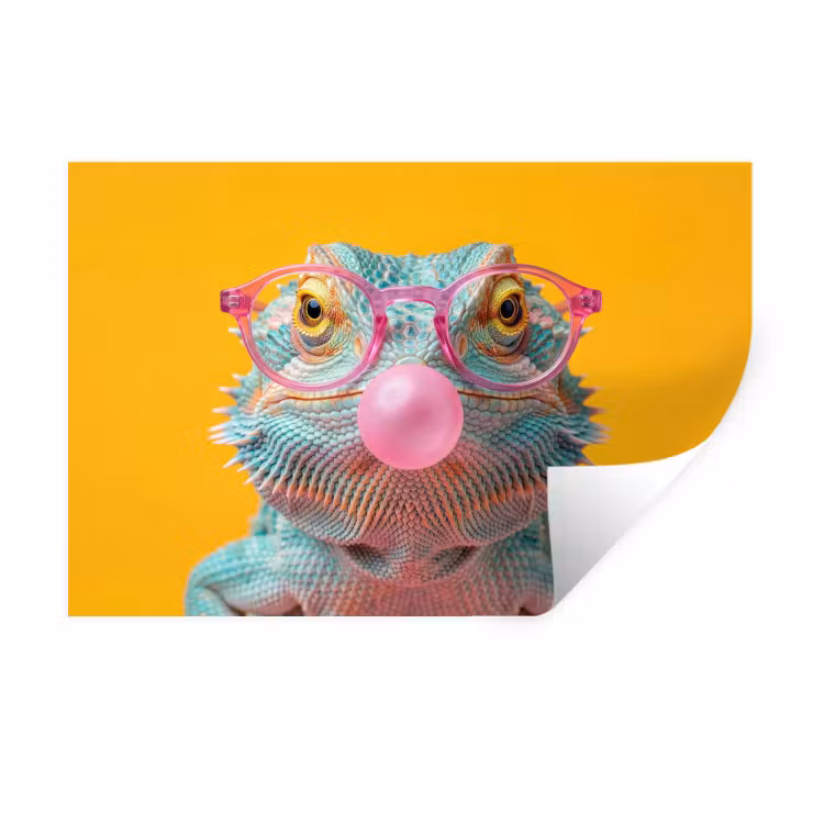 Kameleon - Kauwgom - Kleurrijk Muursticker klein -3d